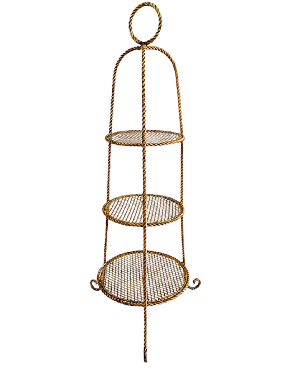1950s Italian Gold Tole Rope 3-Tier Etagere Stand