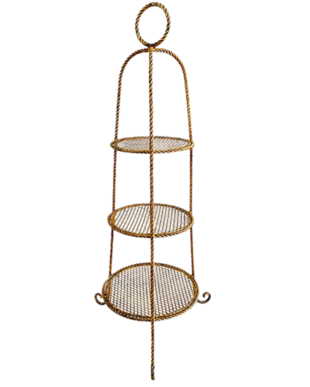 1950s Italian Gold Tole Rope 3-Tier Etagere Stand