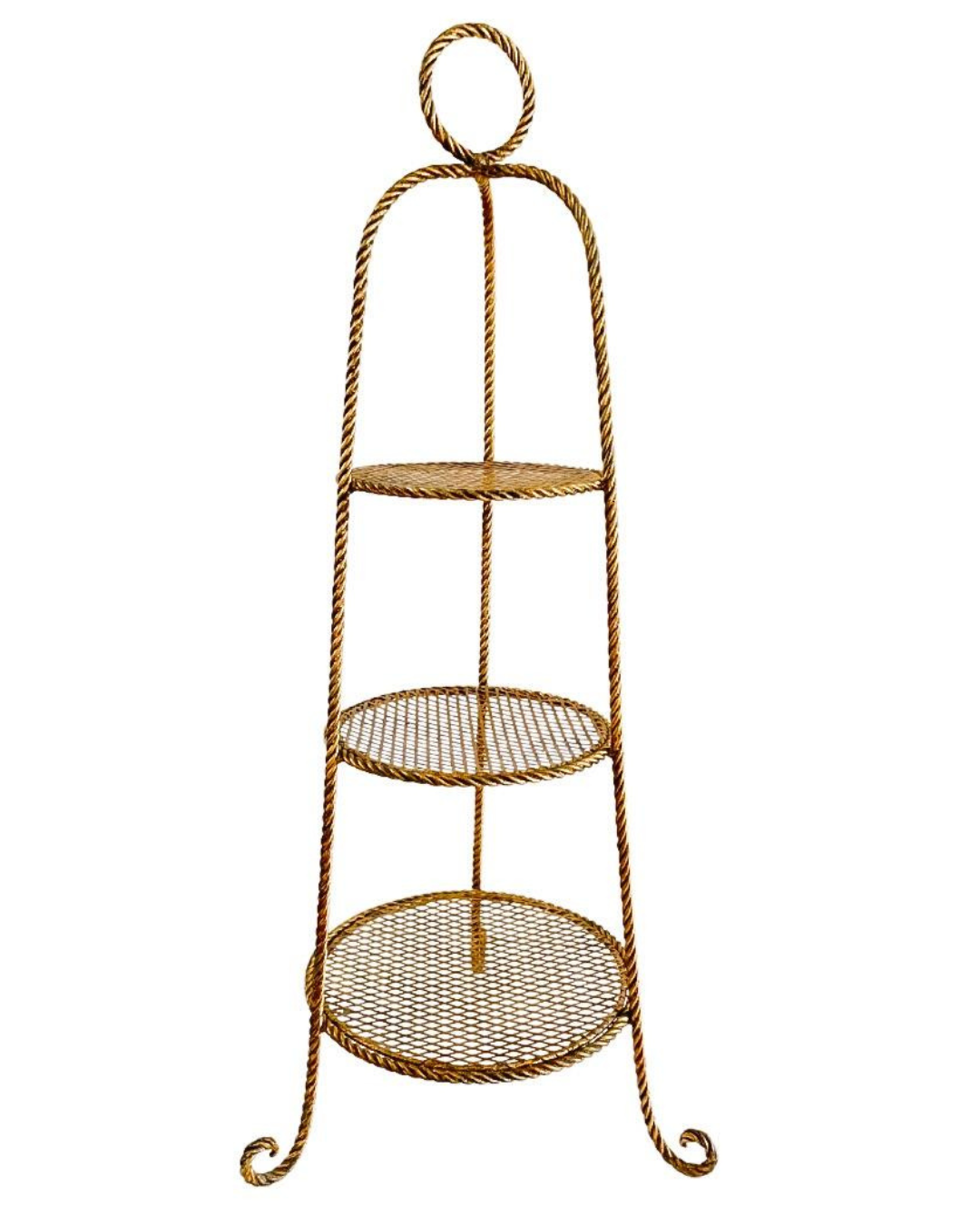 1950s Italian Gold Tole Rope 3-Tier Etagere Stand
