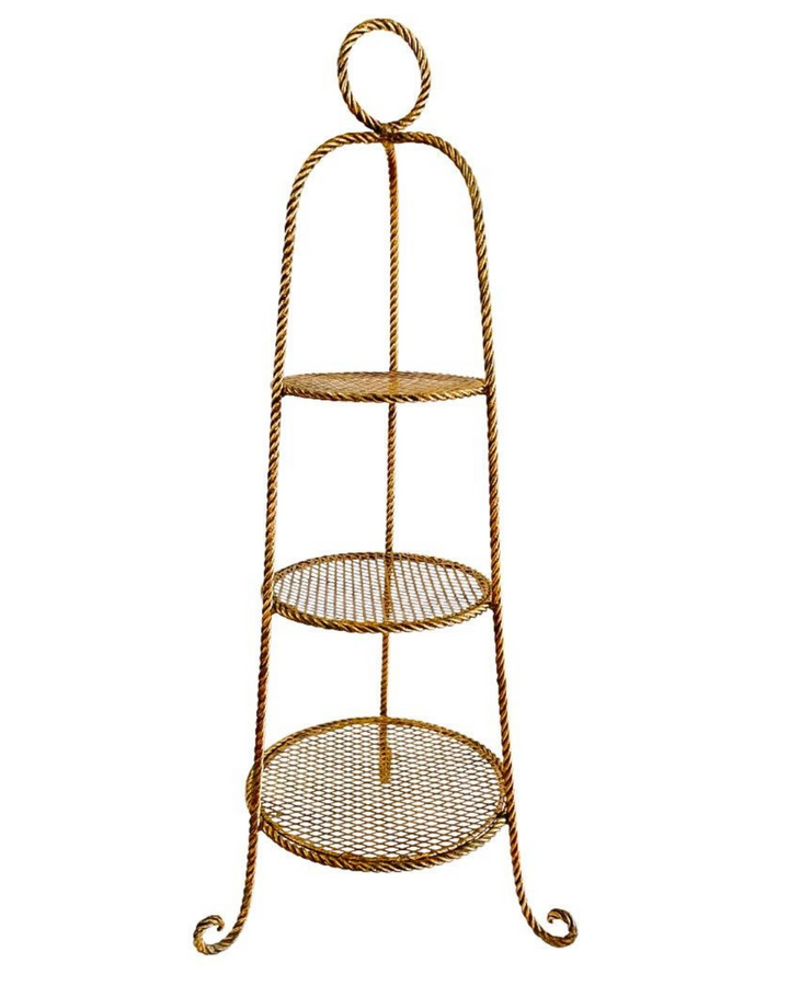 1950s Italian Gold Tole Rope 3-Tier Etagere Stand