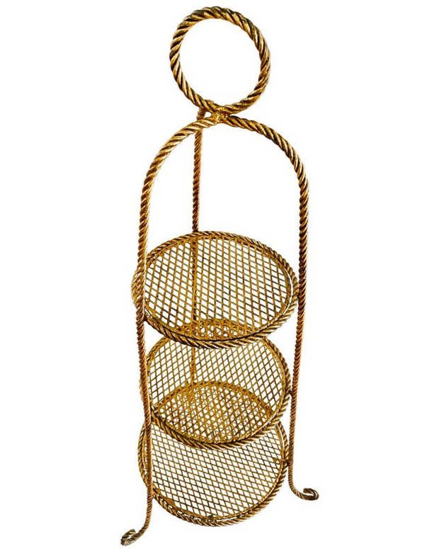 1950s Italian Gold Tole Rope 3-Tier Etagere Stand