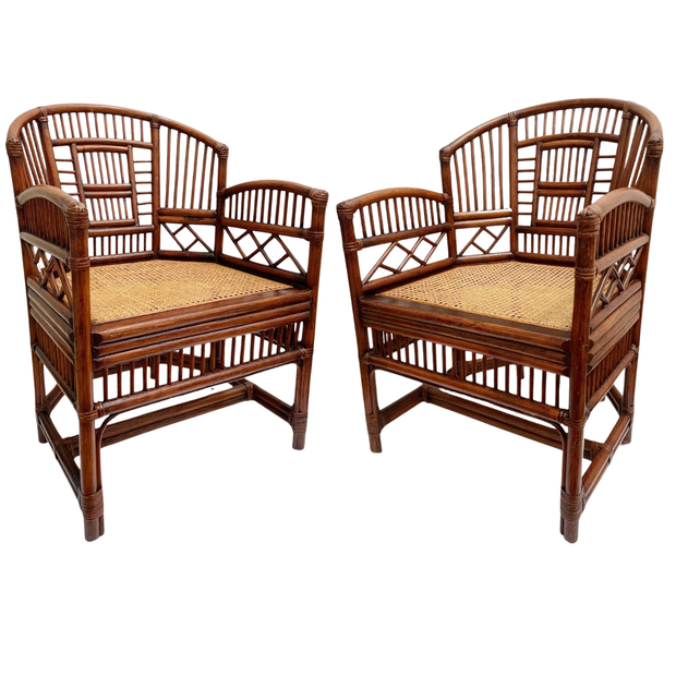 Brighton Pavilion Style Chinoiserie Bamboo Side Arm Chairs