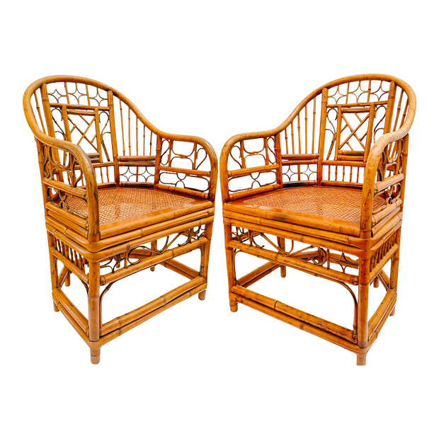 Pair Of 1960 Coastal Bamboo Brighton Pavilion Style Side Chairs