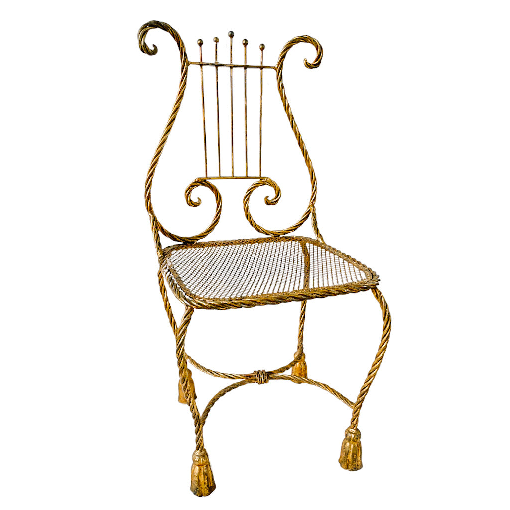 Vintage Hollywood Regency Italian Rope & Tassel Gold Gilt Chair