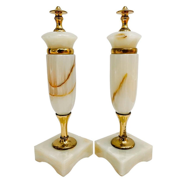 French Art Deco Style Solid Onyx Garniture Urns