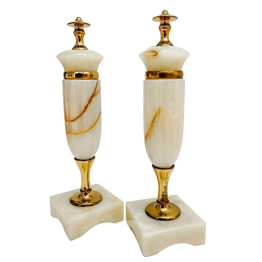 French Art Deco Style Solid Onyx Garniture Urns