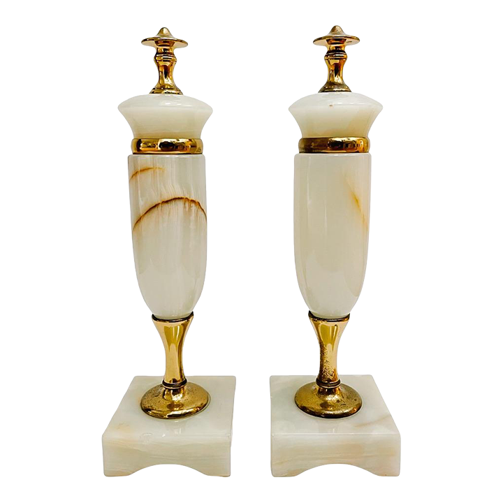 French Art Deco Style Solid Onyx Garniture Urns