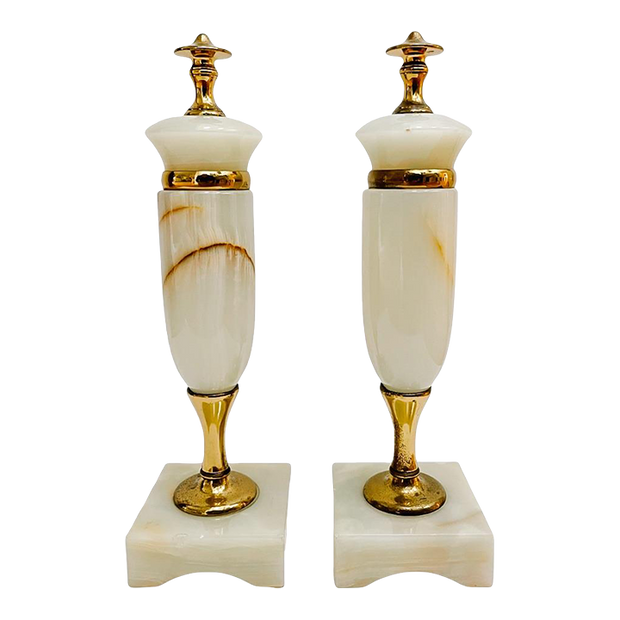 French Art Deco Style Solid Onyx Garniture Urns