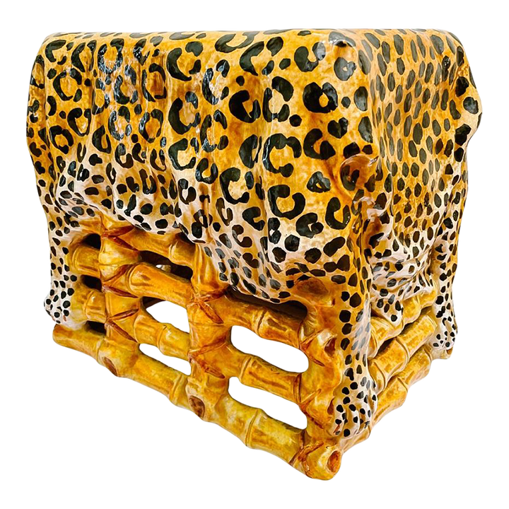 1960s Italian Glazed Terracotta Leopard Print Ottoman Stool