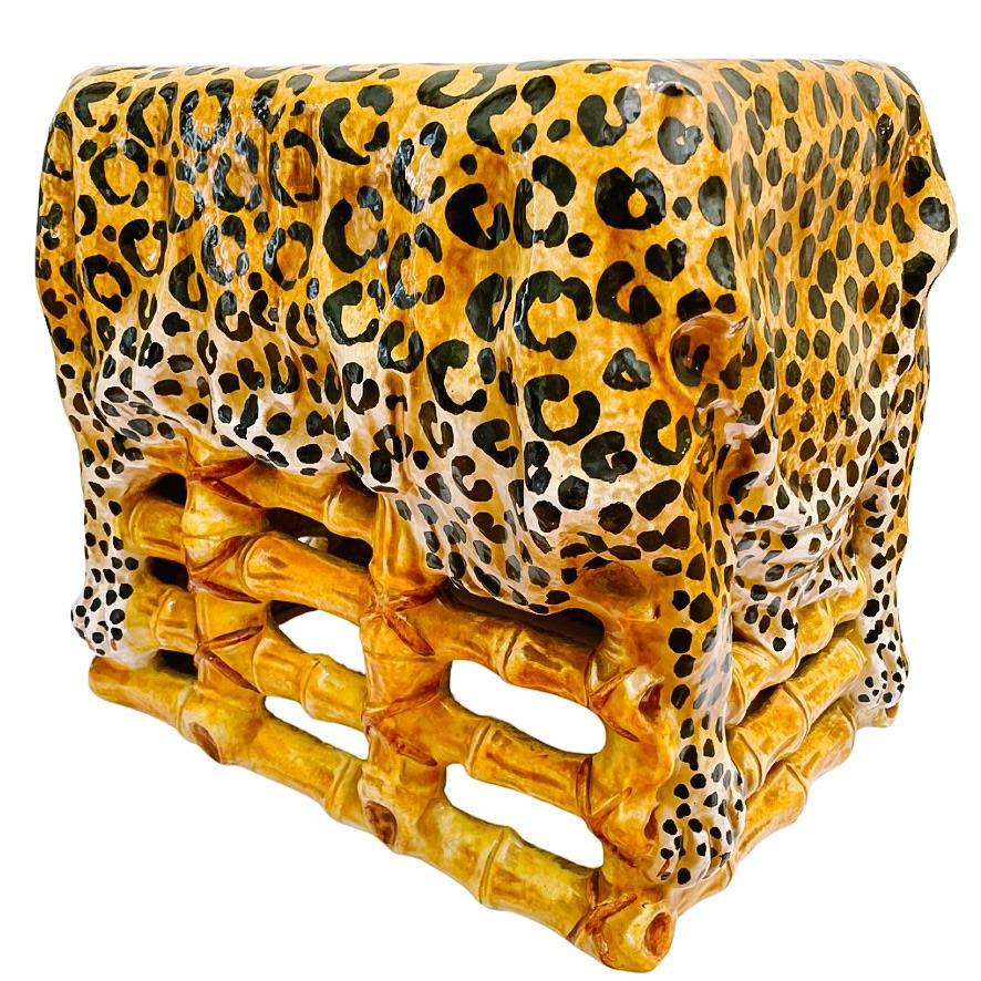 1960s Italian Glazed Terracotta Leopard Print Ottoman Stool