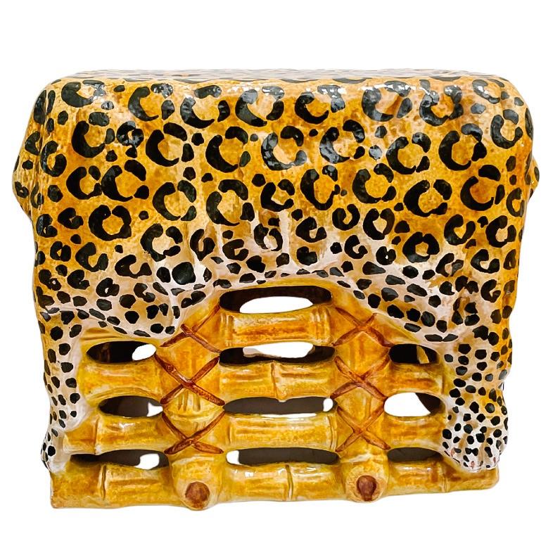 1960s Italian Glazed Terracotta Leopard Print Ottoman Stool