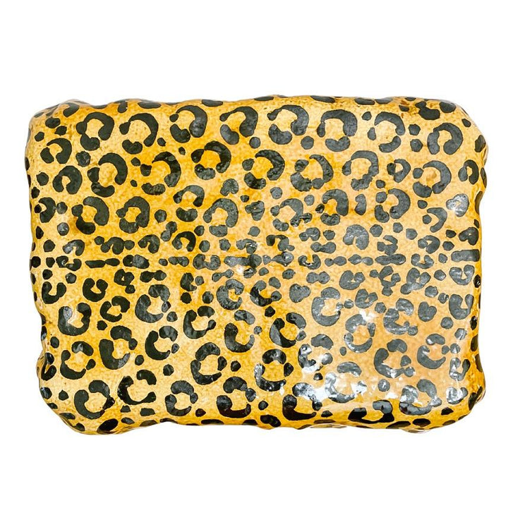 1960s Italian Glazed Terracotta Leopard Print Ottoman Stool