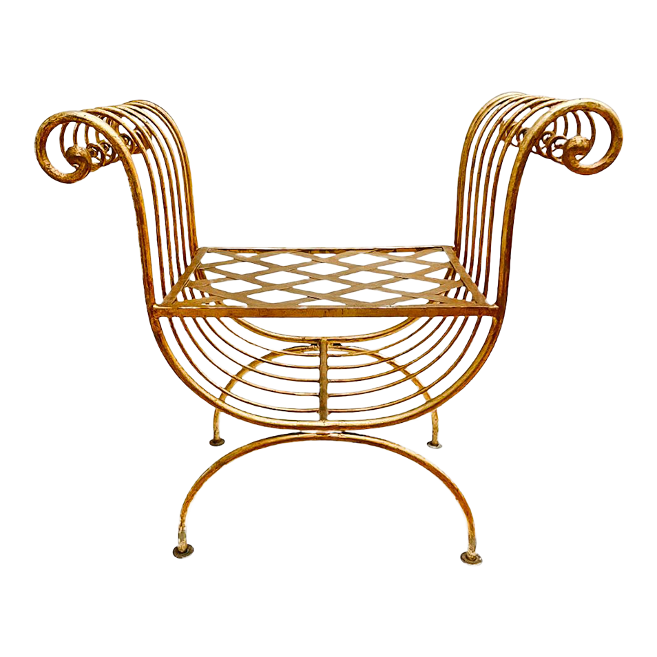 1960s Italian Hollywood Regency Gilt Curule Bench