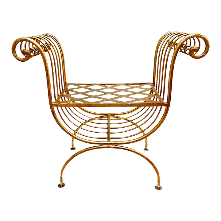 1960s Italian Hollywood Regency Gilt Curule Bench