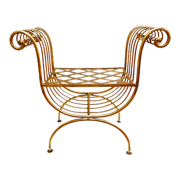 1960s Italian Hollywood Regency Gilt Curule Bench