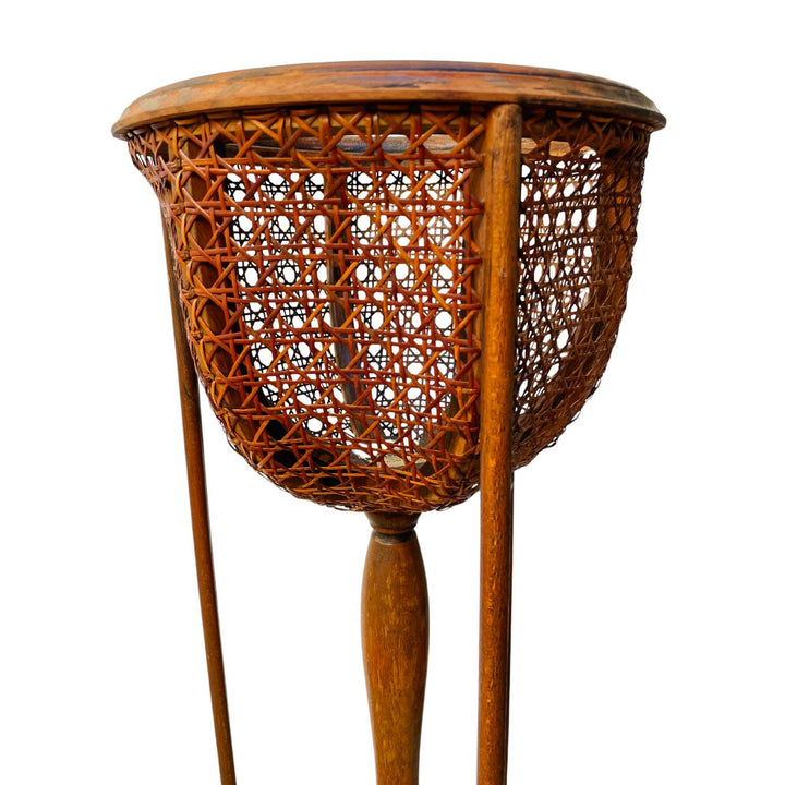 1960s Italian Wood & Cane Standing Planter