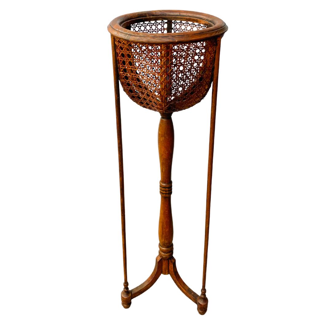 1960s Italian Wood & Cane Standing Planter