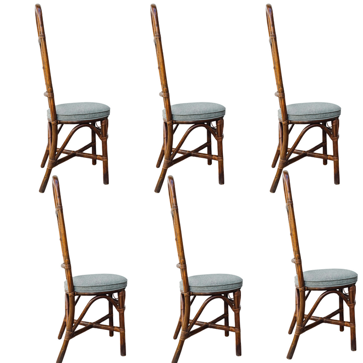 1960s European High Back Bamboo & Rattan Dining Chairs, Set of 6