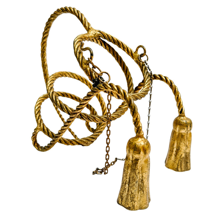 1960s Italian Tole Gilt Rope & Tassels Wine Bottle Holder