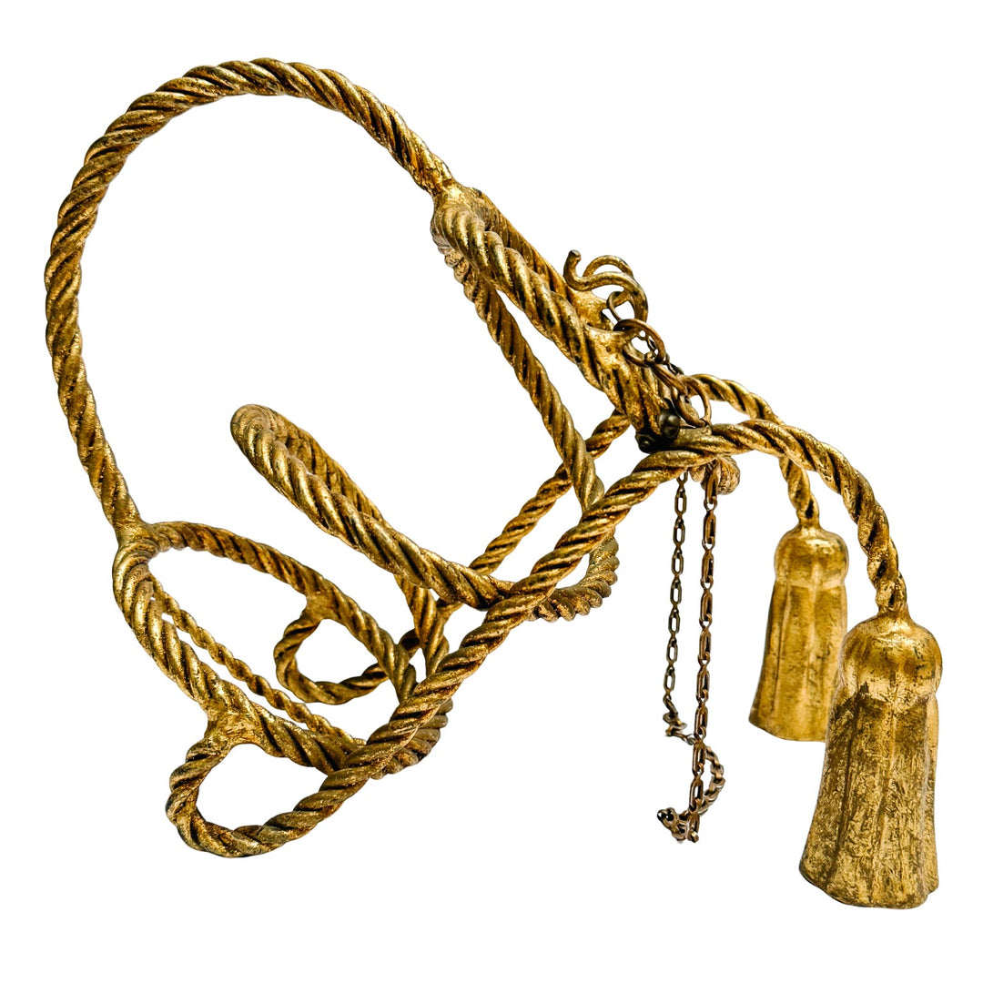 1960s Italian Tole Gilt Rope & Tassels Wine Bottle Holder