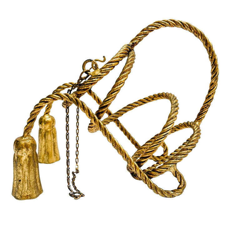 1960s Italian Tole Gilt Rope & Tassels Wine Bottle Holder
