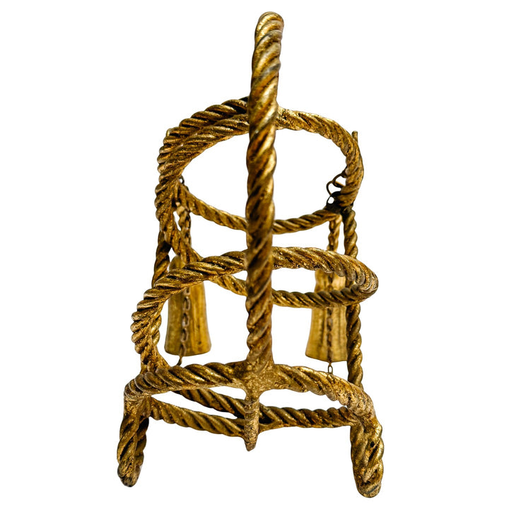 1960s Italian Tole Gilt Rope & Tassels Wine Bottle Holder