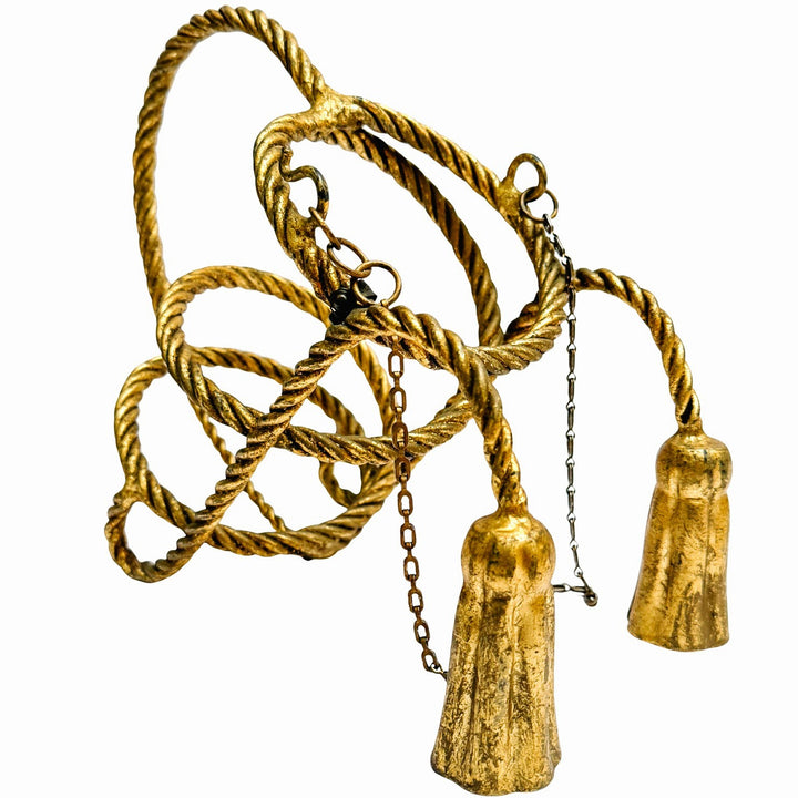 1960s Italian Tole Gilt Rope & Tassels Wine Bottle Holder