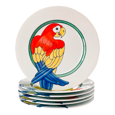 1970s Fitz & Floyd Tropical Parrot Salad Plates