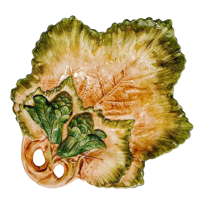 Italian Majolica Maple Leaf Plate With Artichoke Globes