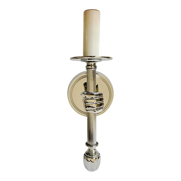 Jacques Adnet Style Polished Nickel Hand Sconce, Wall Lamp
