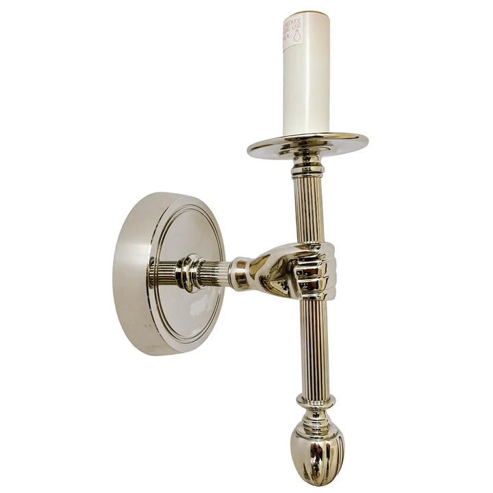 Jacques Adnet Style Polished Nickel Hand Sconce, Wall Lamp