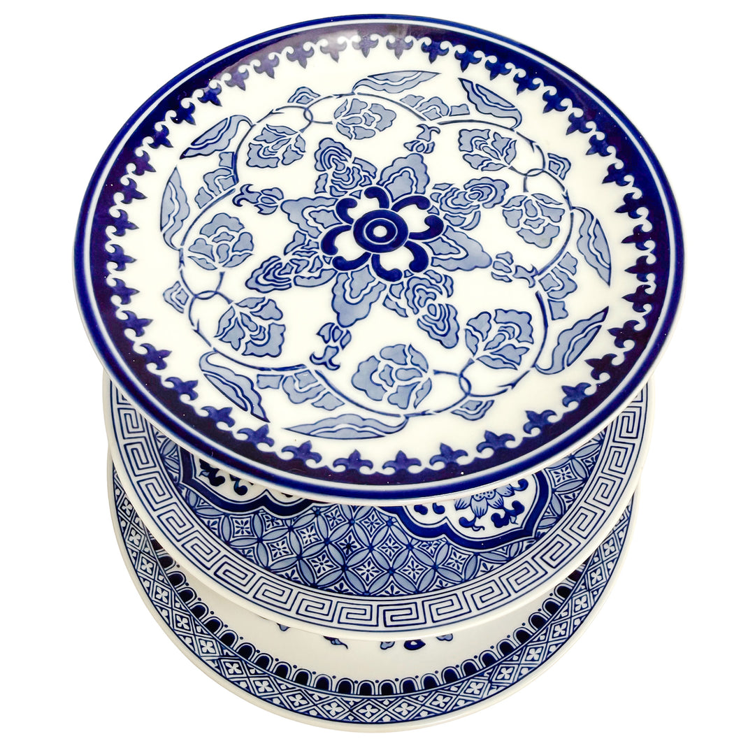 Large Chinoiserie Blue & White 3-Tier Porcelain Serving Stand by Bombay