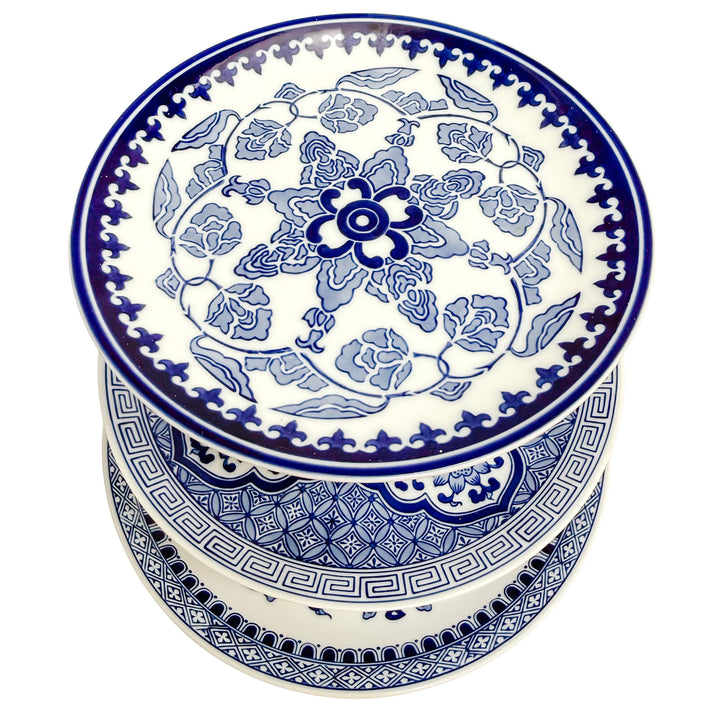 Large Chinoiserie Blue & White 3-Tier Porcelain Serving Stand by Bombay