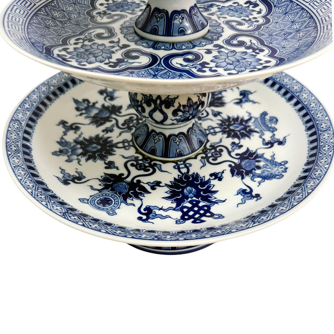 Large Chinoiserie Blue & White 3-Tier Porcelain Serving Stand by Bombay