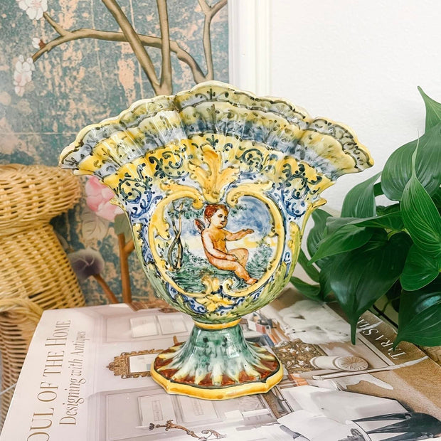 19th Century Italian Faience Tulipiere Vase by Angelo Minghetti