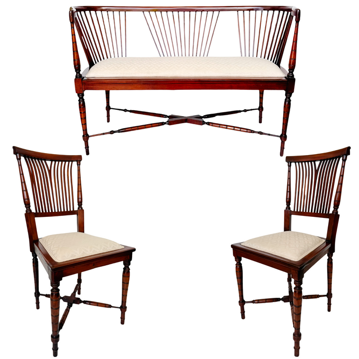 19th Century English Regency Mahogany Parlor Set Settee and Pair of Side Chairs