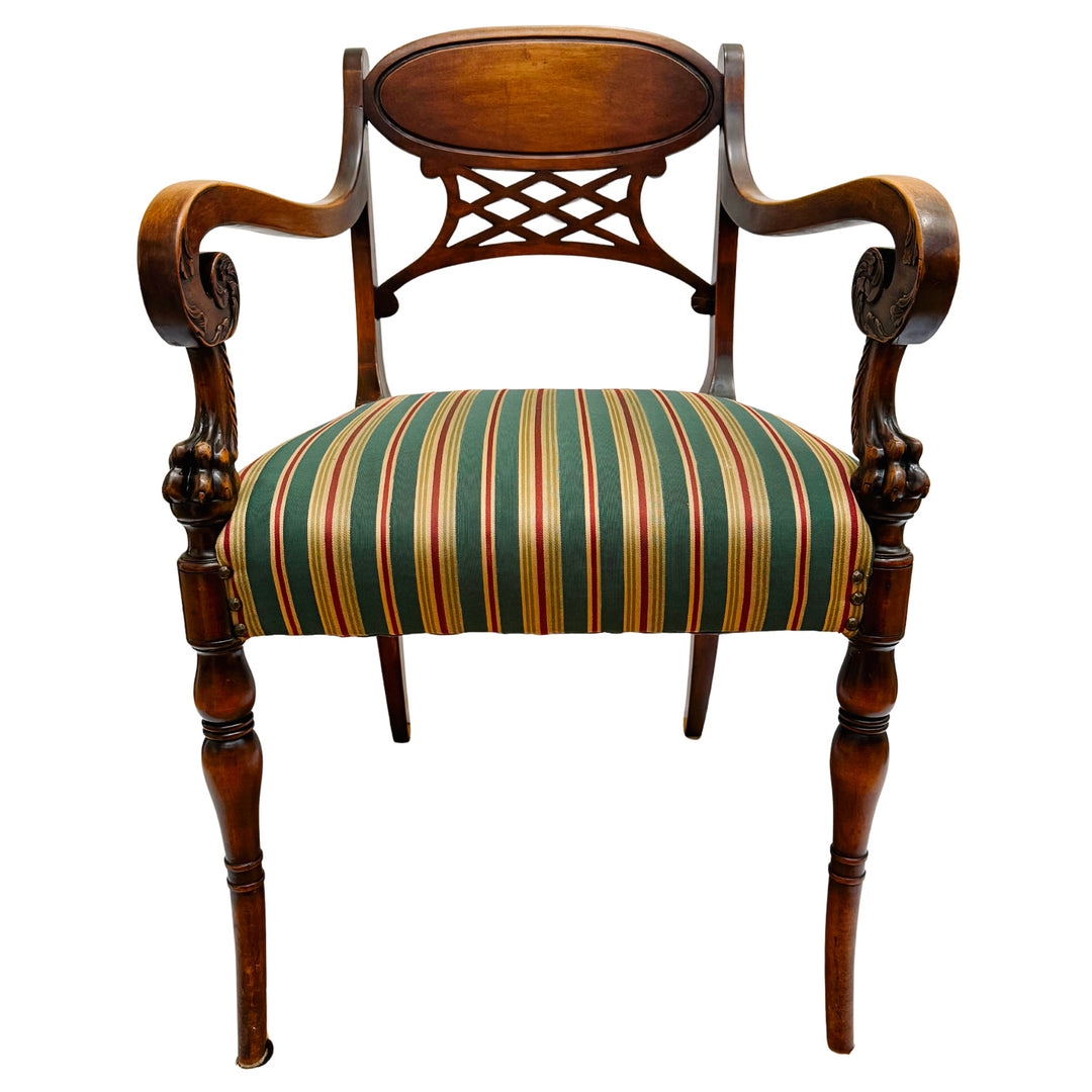 English Regency Sheraton Chair With Carved Lion's Paws and Lattice Back