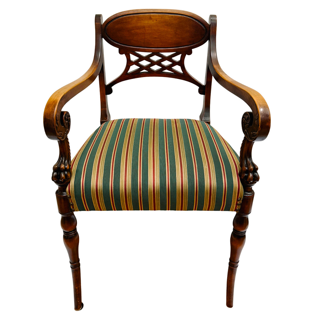 English Regency Sheraton Chair With Carved Lion's Paws and Lattice Back