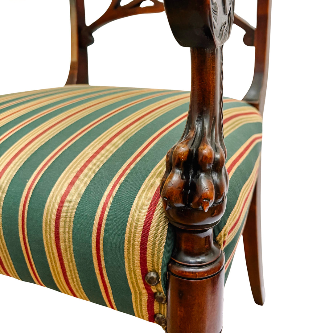 English Regency Sheraton Chair With Carved Lion's Paws and Lattice Back