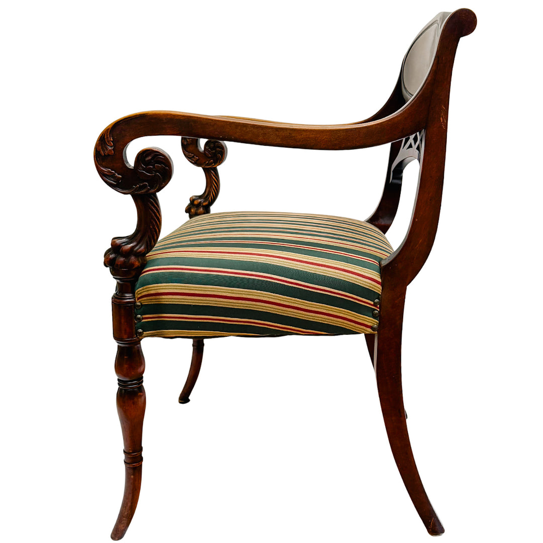 English Regency Sheraton Chair With Carved Lion's Paws and Lattice Back