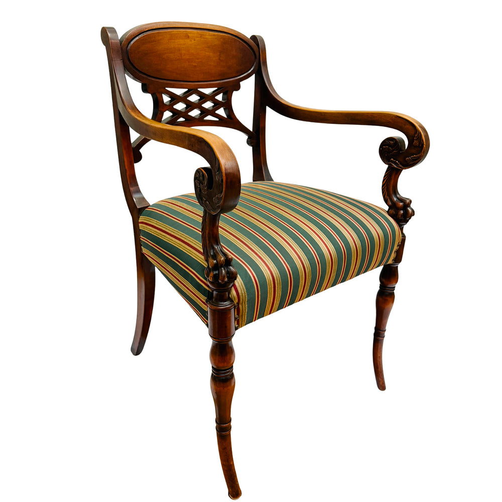 English Regency Sheraton Chair With Carved Lion's Paws and Lattice Back