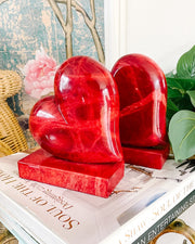 Pair Of Italian Alabaster Red Heart Bookends