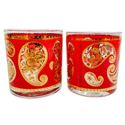 22K Gold Culver Red Paisley Double Old Fashioned Glasses