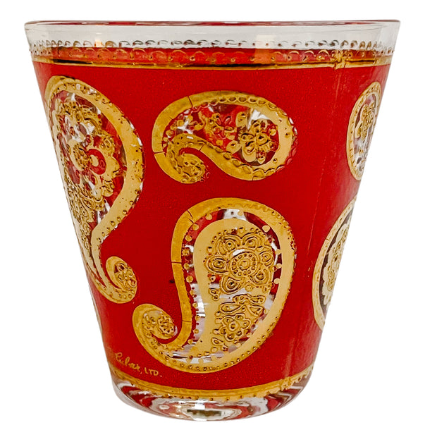 22K Gold Culver Red Paisley Double Old Fashioned Glasses