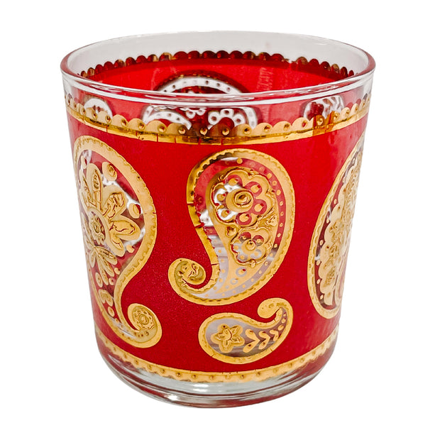 22K Gold Culver Red Paisley Double Old Fashioned Glasses