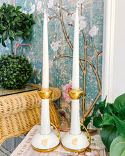 French Limoges Monogrammed Handled Candlestick Holders