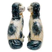Pair Of 5.5" Blue & White Staffordshire Style Spaniel Dogs
