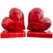 Pair Of Italian Alabaster Red Heart Bookends