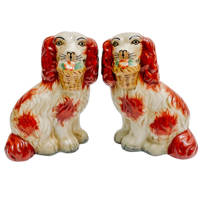 Pair of 7.5" Russet Staffordshire Style Spaniels With Baskets