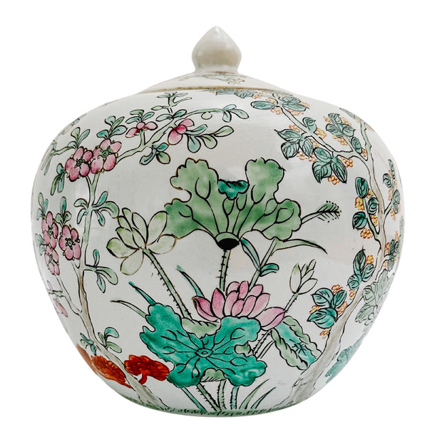 Vintage Famille Verte Floral Ginger Jar